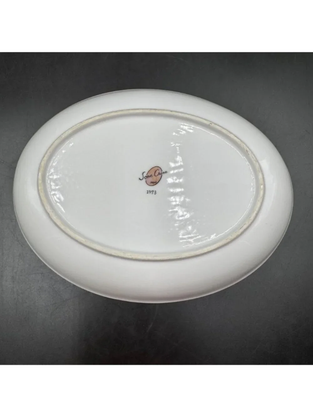 Vintage Sone China Japan Platinum Trim White Rose Oval Serving Bowl 1873